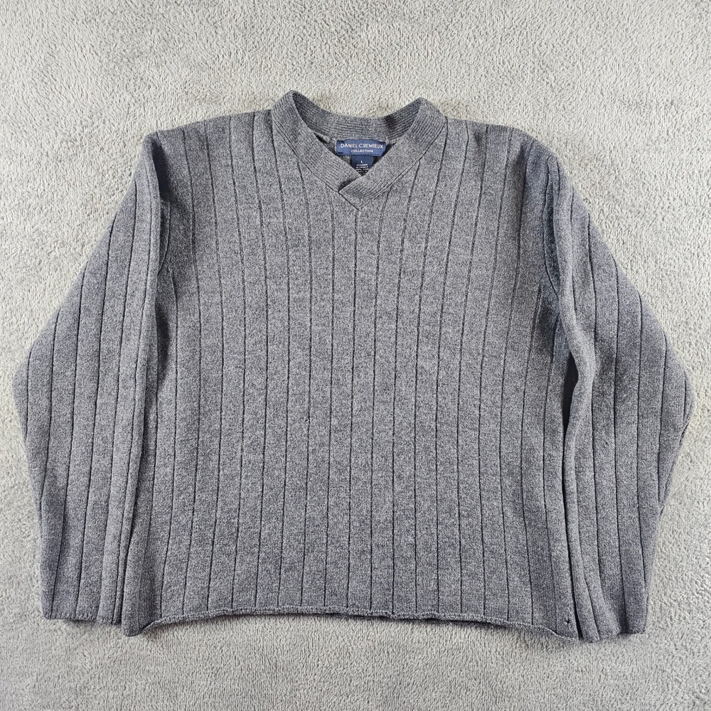 Daniel Cremieux Collection Mens Grey 100%‎ Wool Ribbed V-Neck Sweater Size L